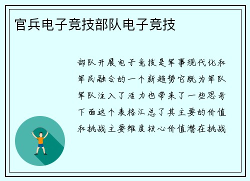 官兵电子竞技部队电子竞技